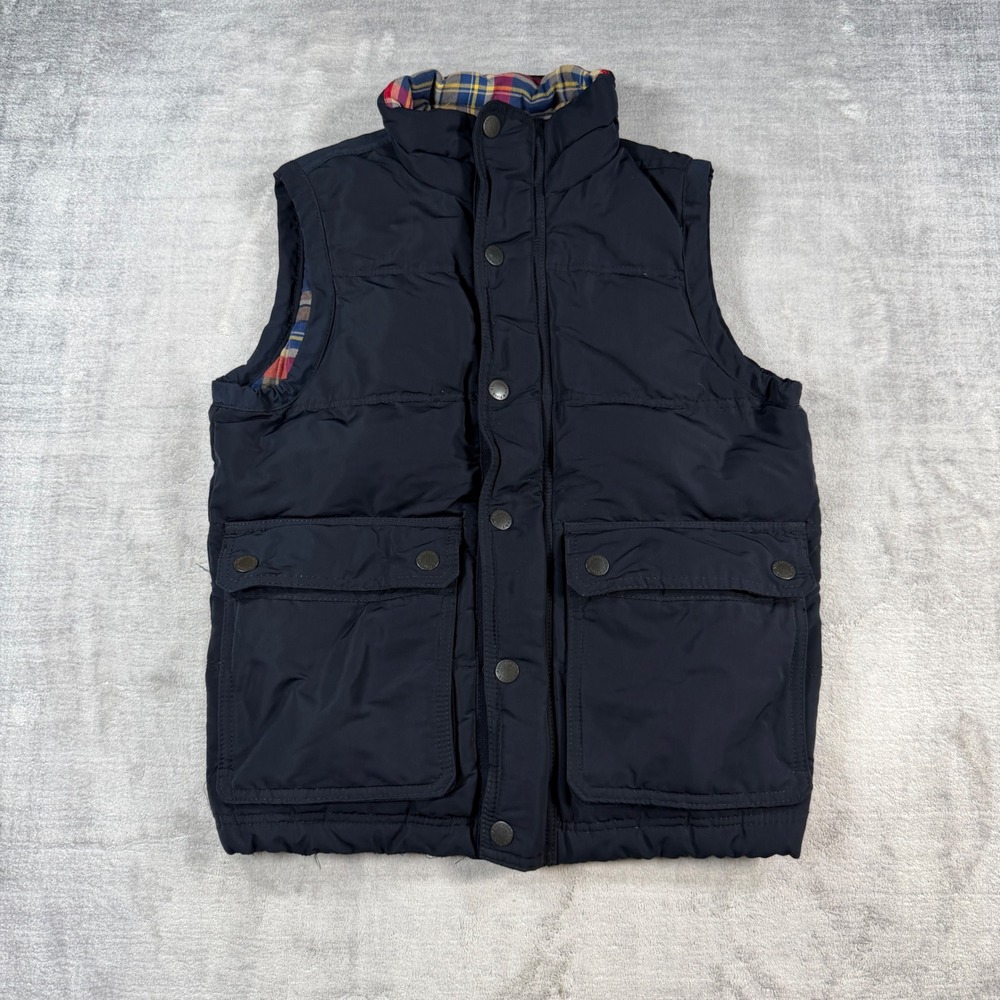 Abercrombie & Fitch Vest Mens Small Navy Blue Plaid Lined Puffer Y2K Preppy